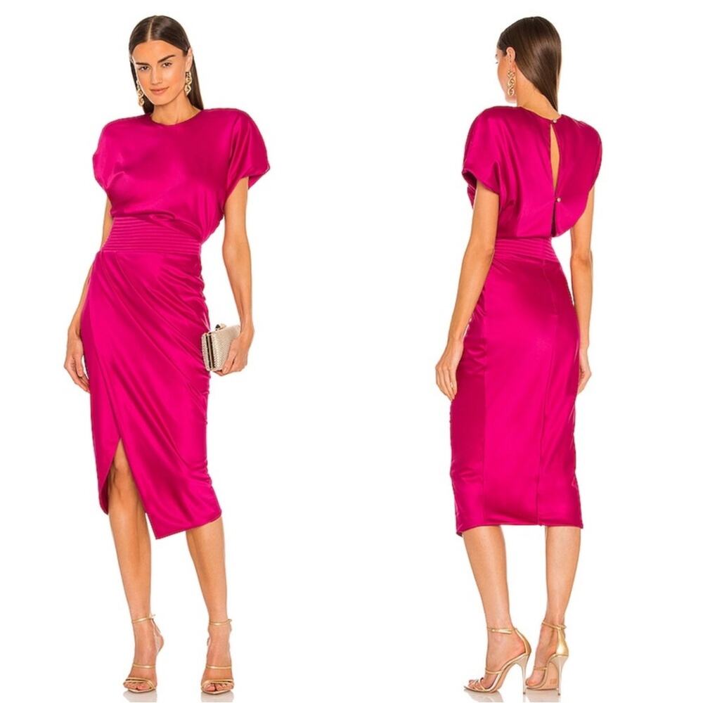 ZHIVAGO Bond Asymmetrical Fuchsia Pink Midi Dress Size 2
